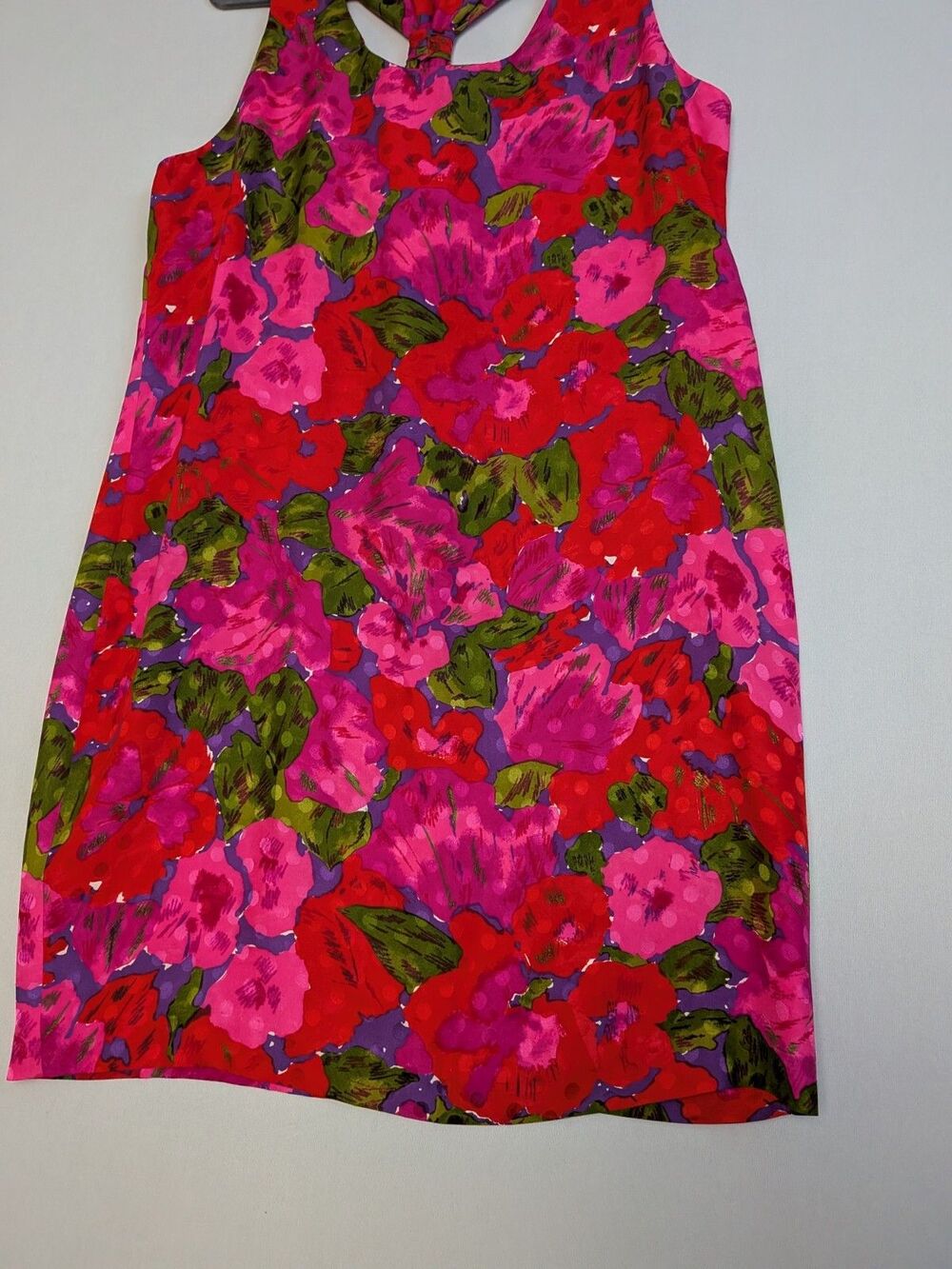 August Silk Dress Pink Green Floral 100% Silk Scoop Neck Racer Back Tank Sz 10 - Picture 3 of 13